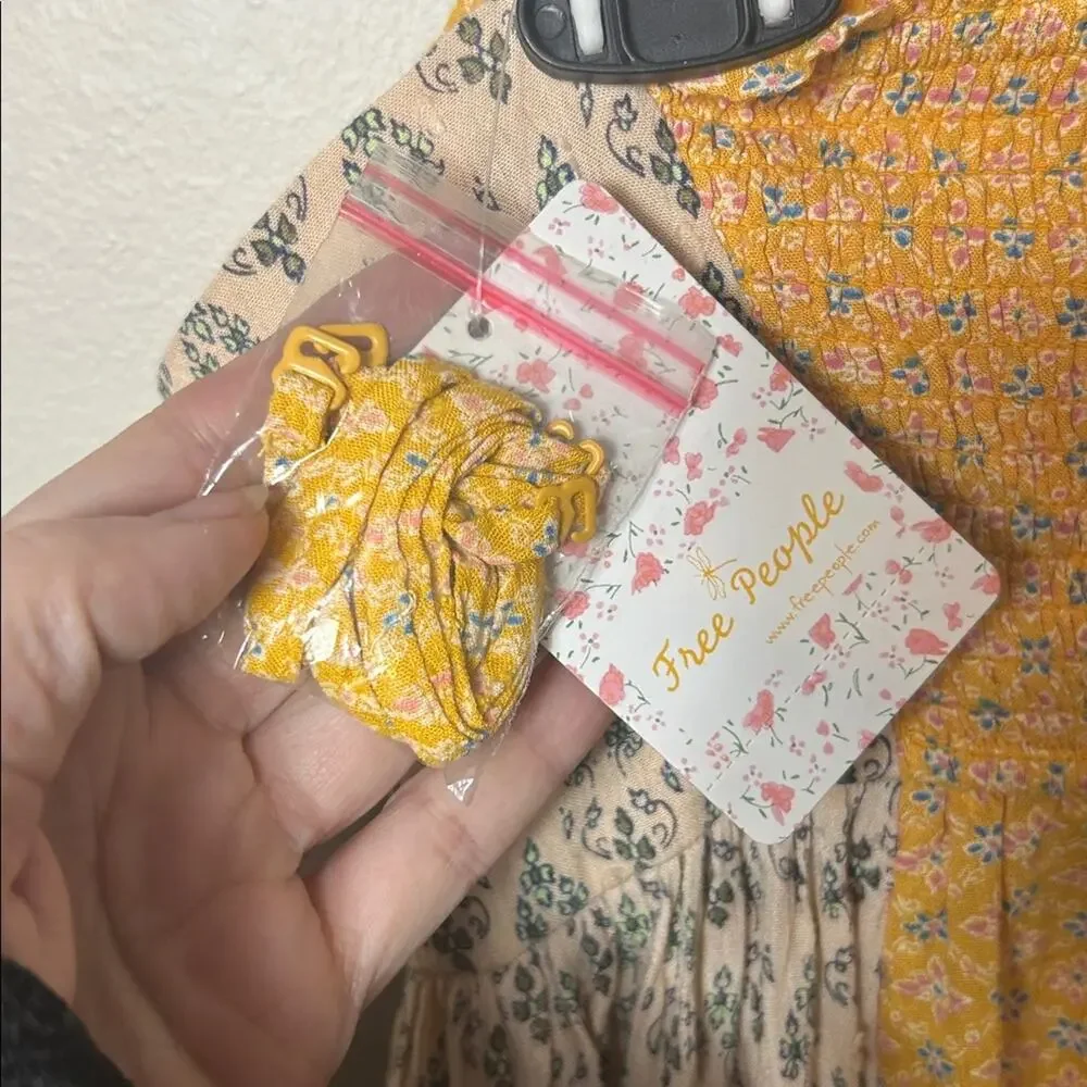 Free People Across the Sea tunic mini dress in yellow NWT